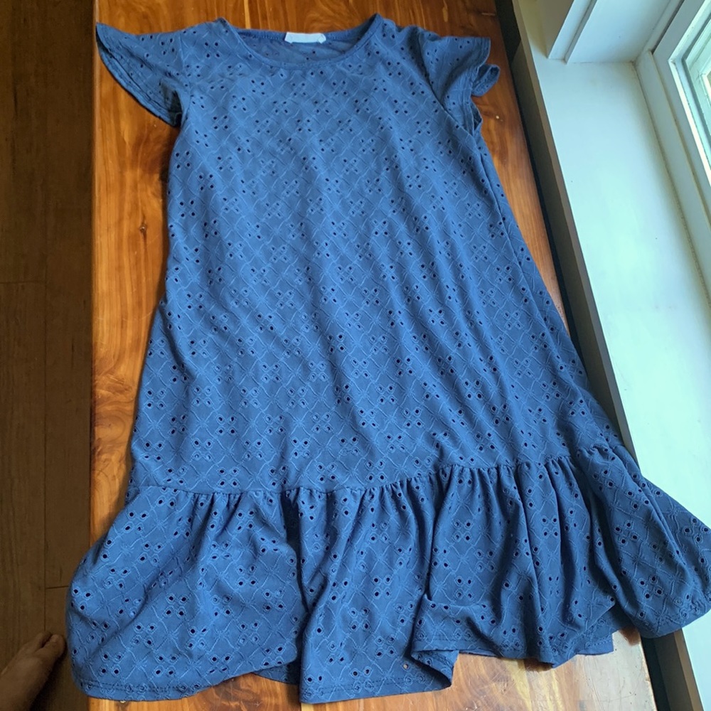 Mady&Nell blue eyelet sleeveless dress has a soft lining